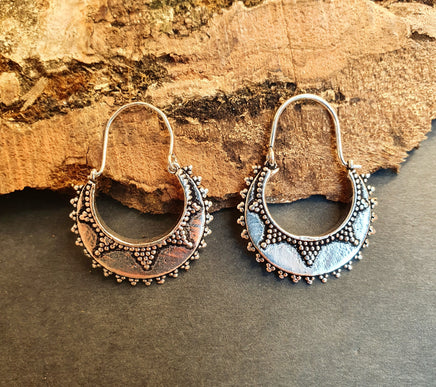 Small Afghani Hoops Earrings; Ethnic, Geometric, Small, Rustic, Yoga, Hippie, Gypsy, Pretty, Ssy, Boho, Bohemian, Festival