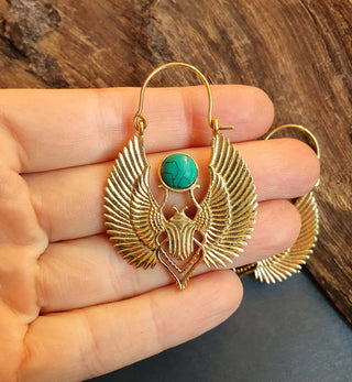 Gold Scarab Earrings Ancient Turquoise & Brass ; Ethnic, Geometric, rustic, yoga, hippie, gypsy, pretty, boho, bohemian, festival