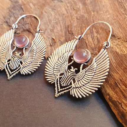 Silver Scarab Earrings Ancient Egypt & Amethyst ; Ethnic, Geometric, rustic, yoga, hippie, gypsy, pretty, boho, bohemian, festival