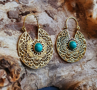 Golden Ethnic Turquoise Earrings Ethnic, rustic, yoga, hippie, gypsy, pretty, psy, boho, bohemian, festival