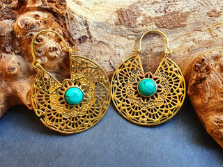 Golden Ethnic Turquoise Earrings Ethnic, rustic, yoga, hippie, gypsy, pretty, psy, boho, bohemian, festival