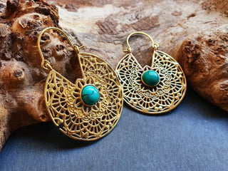 Golden Ethnic Turquoise Earrings Ethnic, rustic, yoga, hippie, gypsy, pretty, psy, boho, bohemian, festival