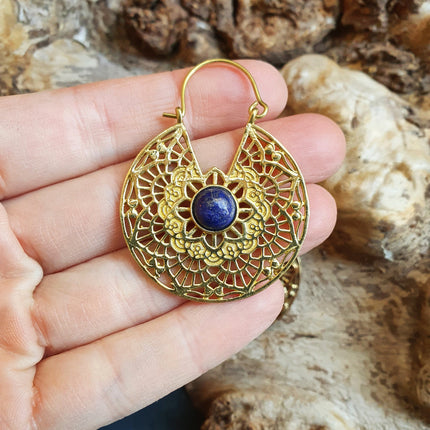 Golden Ethnic Lapis Lazuli Earrings Ethnic, Blue Stone , rustic, yoga, hippie, gypsy, pretty, psy, boho, bohemian, festival