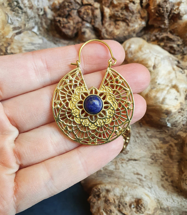 Golden Ethnic Lapis Lazuli Earrings Ethnic, Blue Stone , rustic, yoga, hippie, gypsy, pretty, psy, boho, bohemian, festival