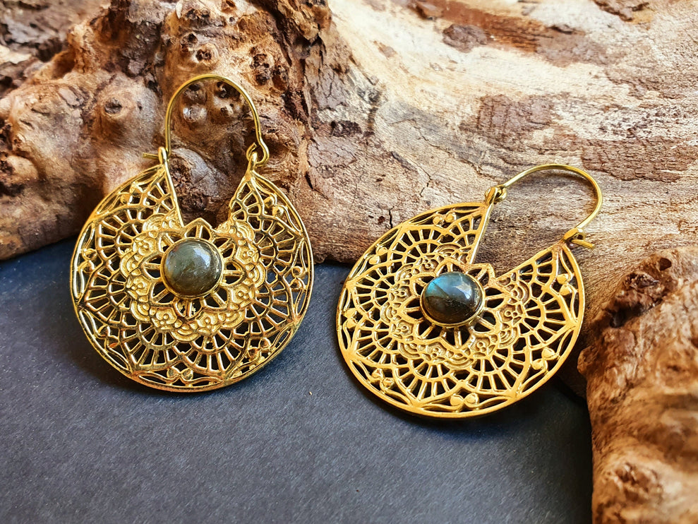 Golden Ethnic Labradorite Earrings Ethnic, Blue Stone , rustic, yoga, hippie, gypsy, pretty, psy, boho, bohemian, festival