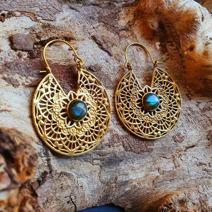 Golden Ethnic Labradorite Earrings Ethnic, Blue Stone , rustic, yoga, hippie, gypsy, pretty, psy, boho, bohemian, festival