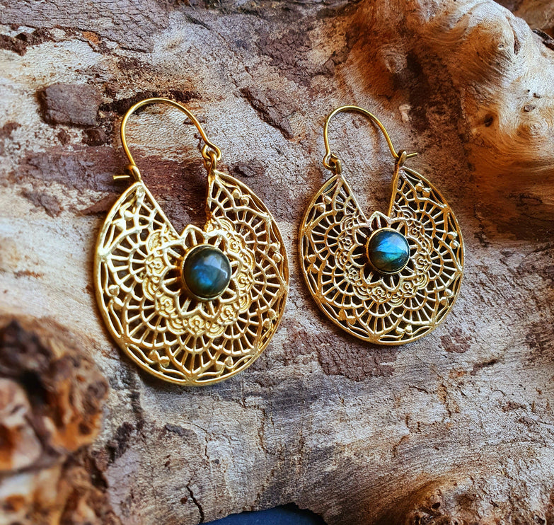 Golden Ethnic Labradorite Earrings Ethnic, Blue Stone , rustic, yoga, hippie, gypsy, pretty, psy, boho, bohemian, festival