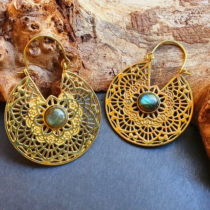 Golden Ethnic Labradorite Earrings Ethnic, Blue Stone , rustic, yoga, hippie, gypsy, pretty, psy, boho, bohemian, festival