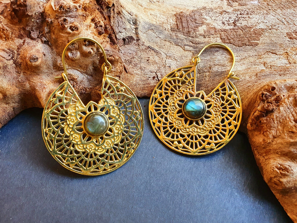 Golden Ethnic Labradorite Earrings Ethnic, Blue Stone , rustic, yoga, hippie, gypsy, pretty, psy, boho, bohemian, festival