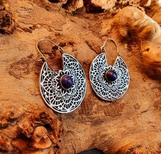 Silver Ethnic Lapis Lazuli Earrings Ethnic, Blue Stone , rustic, yoga, hippie, gypsy, pretty, psy, boho, bohemian, festival