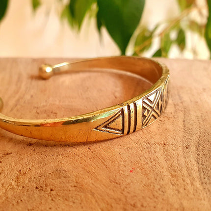 Aztec Brass Bracelet / Tuareg Jewelry / Cuff / Unisex / Boho / Ethnic / Costume / Bohemian / Medieval / Gypsy / Geometric /