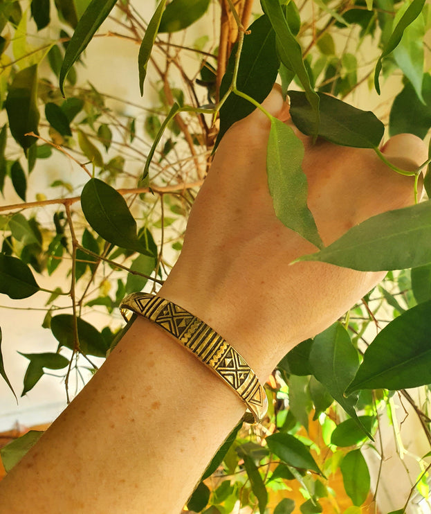 Aztec Brass Bracelet / Tuareg Jewelry / Cuff / Unisex / Boho / Ethnic / Costume / Bohemian / Medieval / Gypsy / Geometric /