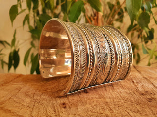 Ethnic Silver Cuff Bracelet, Large Boho Bracelet, Adjustable Bracelet for Women