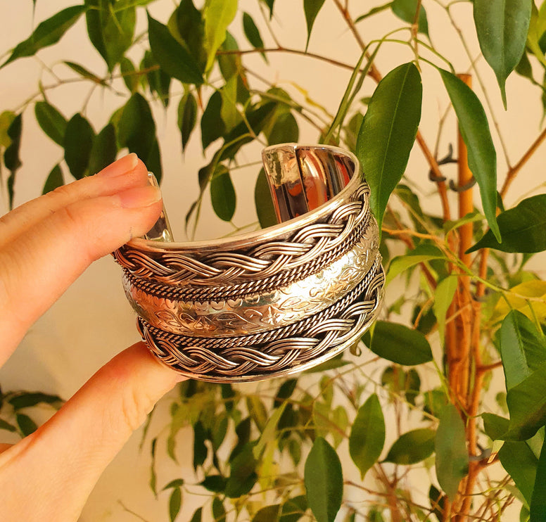 Textured Silver Cuff Bracelet / Tribal / Unisex / Celtic / Nordic / Boho / Ethnic / Rustic / Bohemian / Gypsy / Jewellery / Mens jewelery /