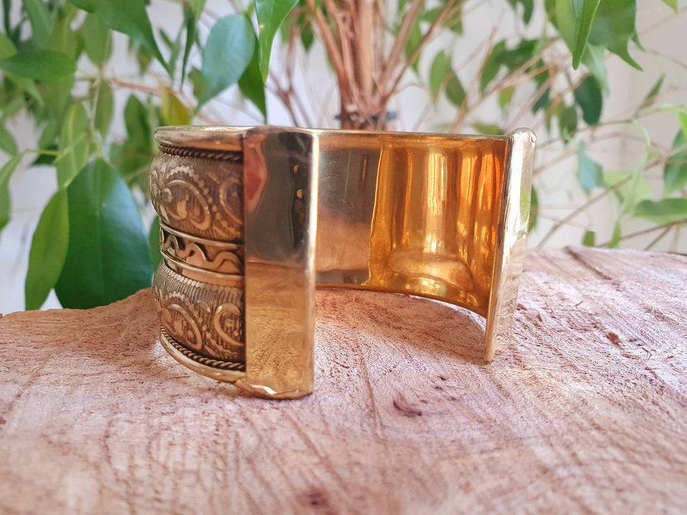 Floral Golden Cuff Bracelet / Tribal / Unisex / Celtic / Boho / Ethnic / Rustic / Bohemian / Gypsy / Cosplay / Costume