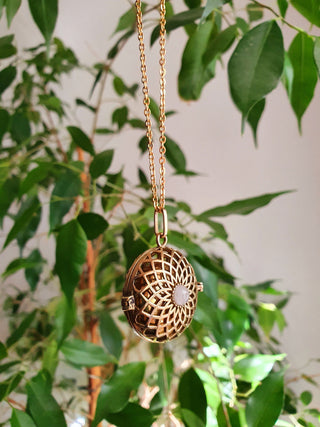 Gold Bola Necklace Brass & Moonstone / Pregnancy / Harmony Ball / Chimes / Steel Chain / Bell / Vegan / Ethnic / Boho / Hippie / Rustic / 