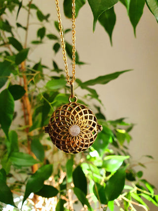 Gold Bola Necklace Brass & Moonstone / Pregnancy / Harmony Ball / Chimes / Steel Chain / Bell / Vegan / Ethnic / Boho / Hippie / Rustic / 