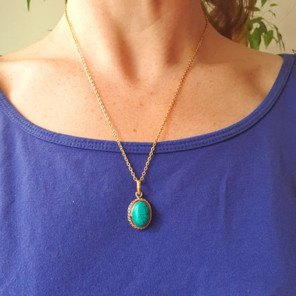 Turquoise Gold Necklace / Brass / Ethnic / Hypoallergenic / Hippie / Gypsy / Rustic / Stainless steel