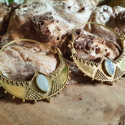 Golden Ethnic Moonstone Earrings Ethnic, rustic, yoga, hippie, gypsy, pretty, psy, boho, bohemian, festival