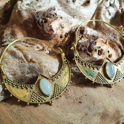 Golden Ethnic Moonstone Earrings Ethnic, rustic, yoga, hippie, gypsy, pretty, psy, boho, bohemian, festival