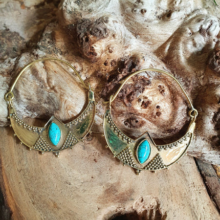 Golden Ethnic Turquoise Earrings Ethnic, rustic, yoga, hippie, gypsy, pretty, psy, boho, bohemian, festival