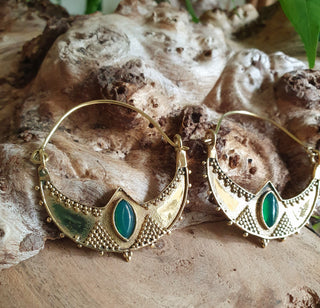 Green Onyx & Brass Ethnic Earrings / Boho / Yoga / Rustic / Gypsy / Tribal / Bohemian / Festival / Coachella / Chic
