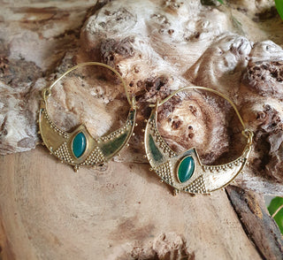 Green Onyx & Brass Ethnic Earrings / Boho / Yoga / Rustic / Gypsy / Tribal / Bohemian / Festival / Coachella / Chic