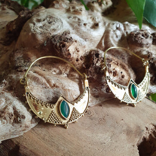 Green Onyx & Brass Ethnic Earrings / Boho / Yoga / Rustic / Gypsy / Tribal / Bohemian / Festival / Coachella / Chic