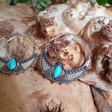 Turquoise Silver Ethnic Earrings, rustic, yoga, hippie, gypsy, pretty, psy, boho, bohemian, festival