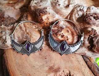 Amethyst & Silver Ethnic Earrings / Boho / Yoga / Rustic / Gypsy / Tribal / Bohemian / Festival / Coachella / Chic