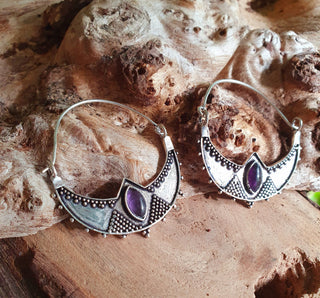 Amethyst & Silver Ethnic Earrings / Boho / Yoga / Rustic / Gypsy / Tribal / Bohemian / Festival / Coachella / Chic