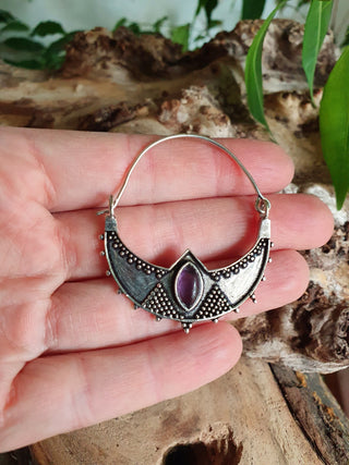 Amethyst & Silver Ethnic Earrings / Boho / Yoga / Rustic / Gypsy / Tribal / Bohemian / Festival / Coachella / Chic
