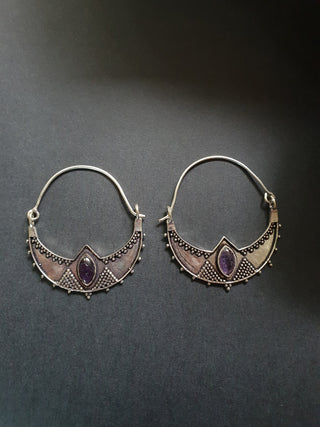 Amethyst & Silver Ethnic Earrings / Boho / Yoga / Rustic / Gypsy / Tribal / Bohemian / Festival / Coachella / Chic