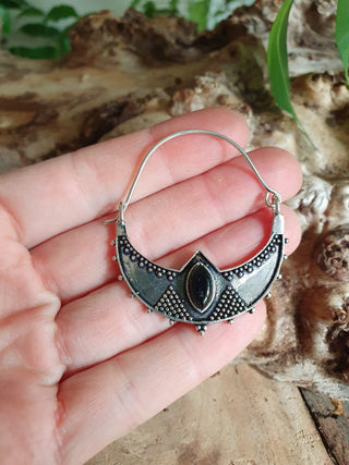 Black Onyx & Silver Ethnic Earrings / Boho / Yoga / Rustic / Gypsy / Tribal / Bohemian / Festival / Coachella / Chic