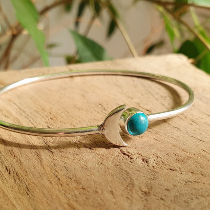 Silver Moon Bracelet / Turquoise / Bangle / Galaxy / Solar System / Planets / Boho / Adjustable / Hippie / Chic / Sun