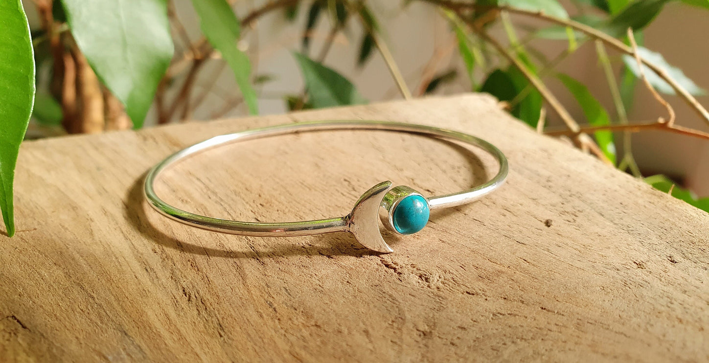 Silver Moon Bracelet / Turquoise / Bangle / Galaxy / Solar System / Planets / Boho / Adjustable / Hippie / Chic / Sun