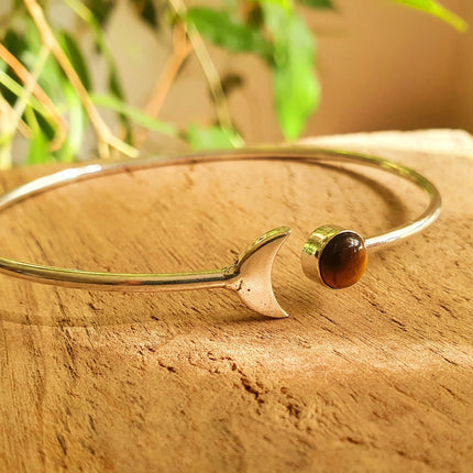 Silver Moon Bracelet / Tiger eye / Bangle / Galaxy / Solar System / Planets / Boho / Adjustable / Hippie / Chic / Sun