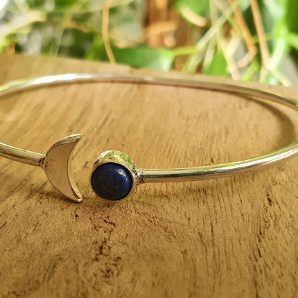 Silver Moon Bracelet / Lapis Lazuli / Bangle / Galaxy / Solar System / Planets / Boho / Adjustable / Hippie / Chic / Sun