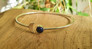 Silver Moon Bracelet / Lapis Lazuli / Bangle / Galaxy / Solar System / Planets / Boho / Adjustable / Hippie / Chic / Sun