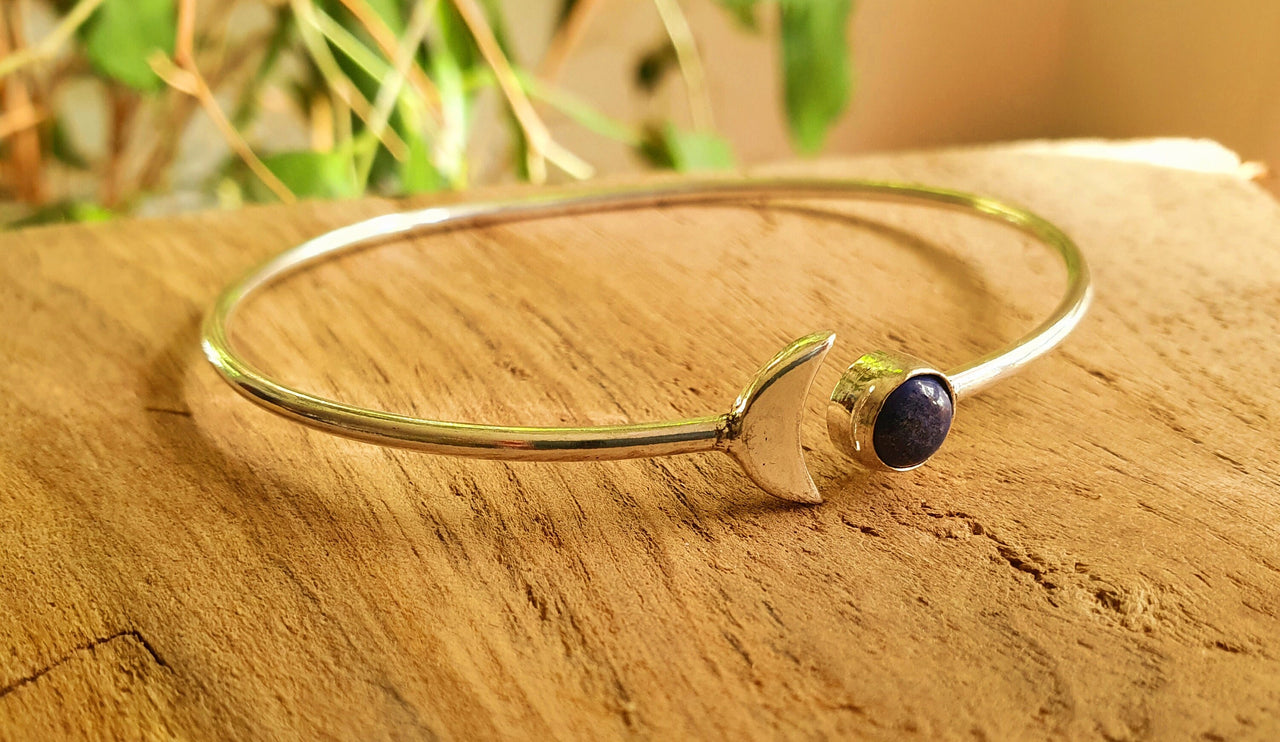 Silver Moon Bracelet / Lapis Lazuli / Bangle / Galaxy / Solar System / Planets / Boho / Adjustable / Hippie / Chic / Sun