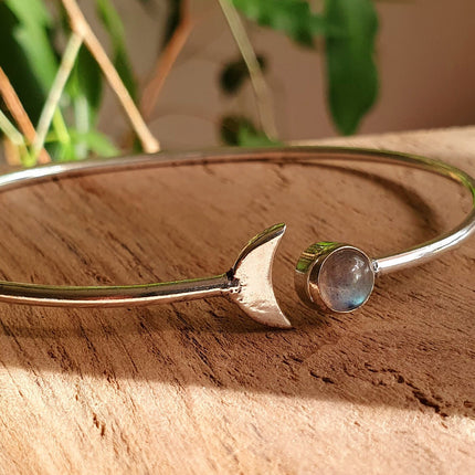 Silver Moon Bracelet / Labradorite / Bangle / Galaxy / Solar System / Planets / Boho / Adjustable / Hippie / Chic / Sun