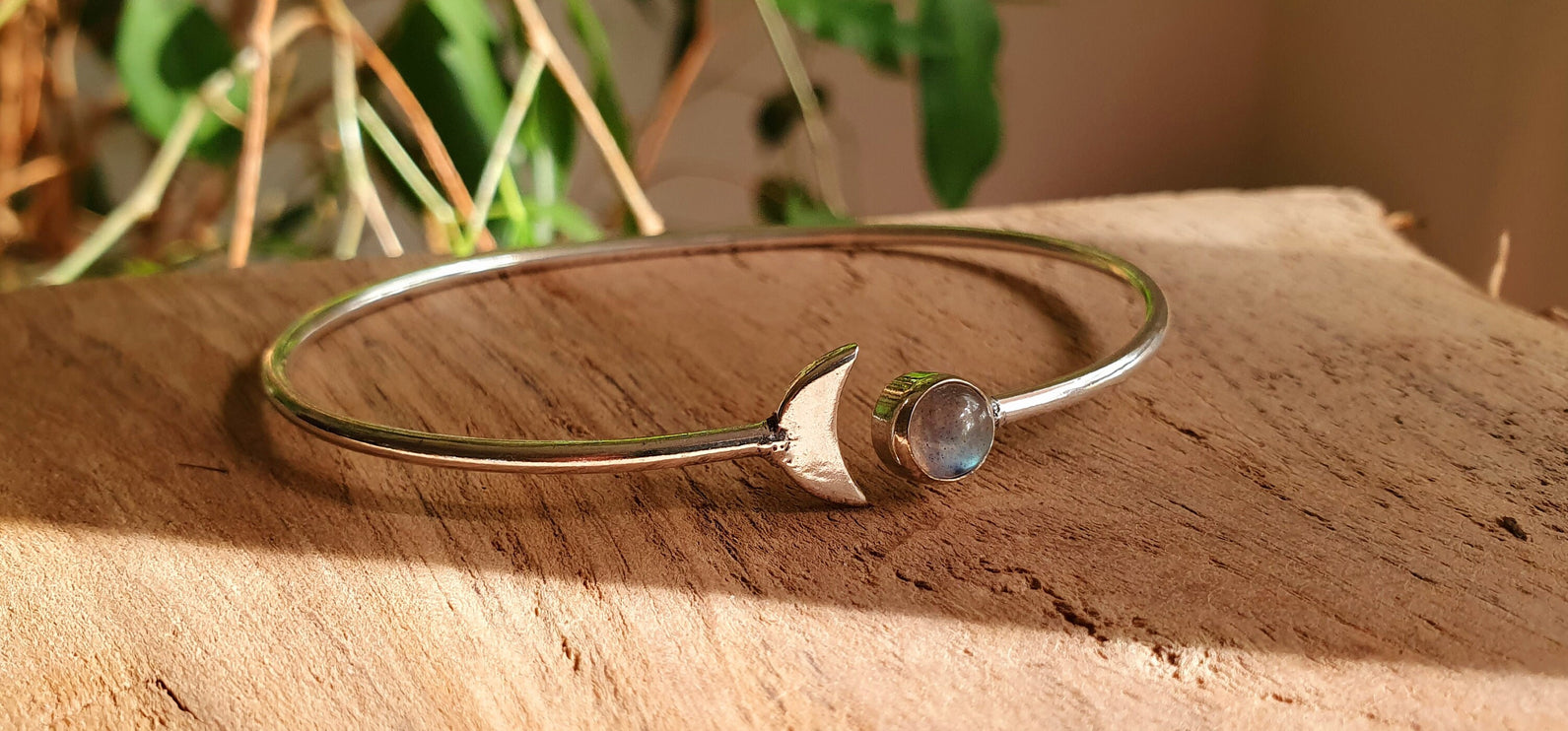 Silver Moon Bracelet / Labradorite / Bangle / Galaxy / Solar System / Planets / Boho / Adjustable / Hippie / Chic / Sun