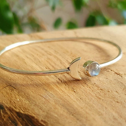 Silver Moon Bracelet / Labradorite / Bangle / Galaxy / Solar System / Planets / Boho / Adjustable / Hippie / Chic / Sun