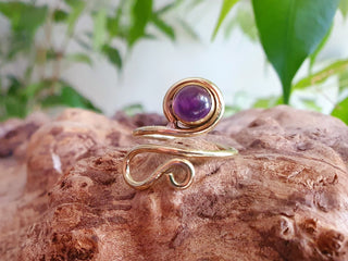 Boho Amethyst Ring, Adjustable Brass Ring, Chakra Stone, Bohemian Look