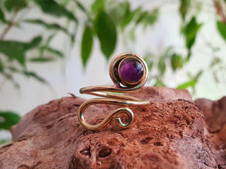 Boho Amethyst Ring, Adjustable Brass Ring, Chakra Stone, Bohemian Look