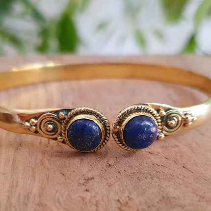 Lapis Lazuli Bracelet / Bangle / Brass / Ethnic / Rustic / Bohemian / Hippie / Gypsy / Psy / Chic / Jewellery / Body / Adjustable