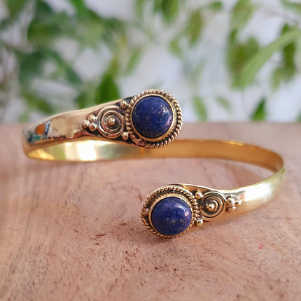 Lapis Lazuli Bracelet / Bangle / Brass / Ethnic / Rustic / Bohemian / Hippie / Gypsy / Psy / Chic / Jewellery / Body / Adjustable