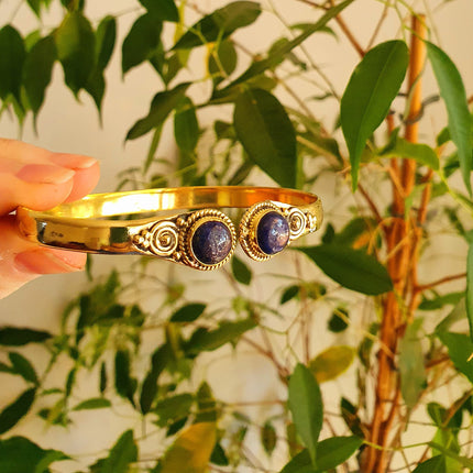 Lapis Lazuli Bracelet / Bangle / Brass / Ethnic / Rustic / Bohemian / Hippie / Gypsy / Psy / Chic / Jewellery / Body / Adjustable