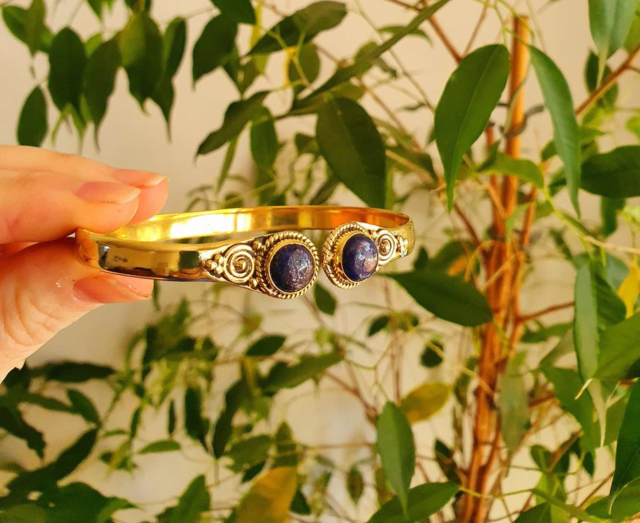 Lapis Lazuli Bracelet / Bangle / Brass / Ethnic / Rustic / Bohemian / Hippie / Gypsy / Psy / Chic / Jewellery / Body / Adjustable