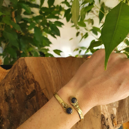Lapis Lazuli Bracelet / Bangle / Brass / Ethnic / Rustic / Bohemian / Hippie / Gypsy / Psy / Chic / Jewellery / Body / Adjustable